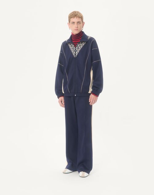 Valentino - Valentino Acetate Sweatshirt With Zip And Inlaid Toute La V Print - Blue/butter - Man - T-shirts And Sweatshirts